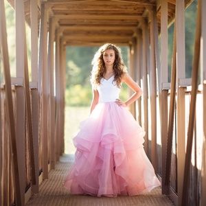 Janay Deann  pink and white gown size 2